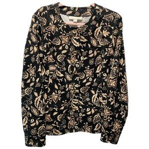 Appleseed's Plus Size 18 100% cotton Jacket Black Tan Floral EUC! 15151B